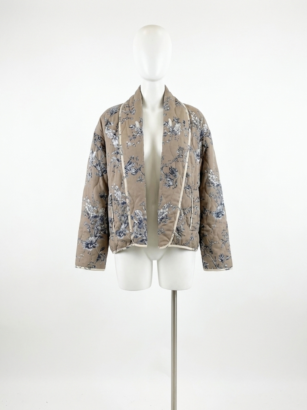 NEW ENTRO floral open jacket in mocha and blue
